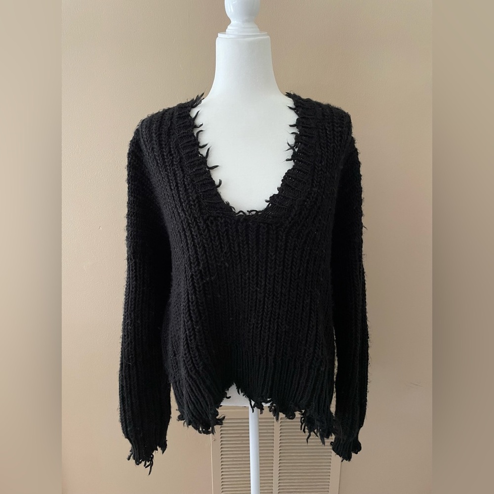 JUDITH MARCH Black Sweater Top Goth Chic Chunky Long Sleeve Punk Women's Medium